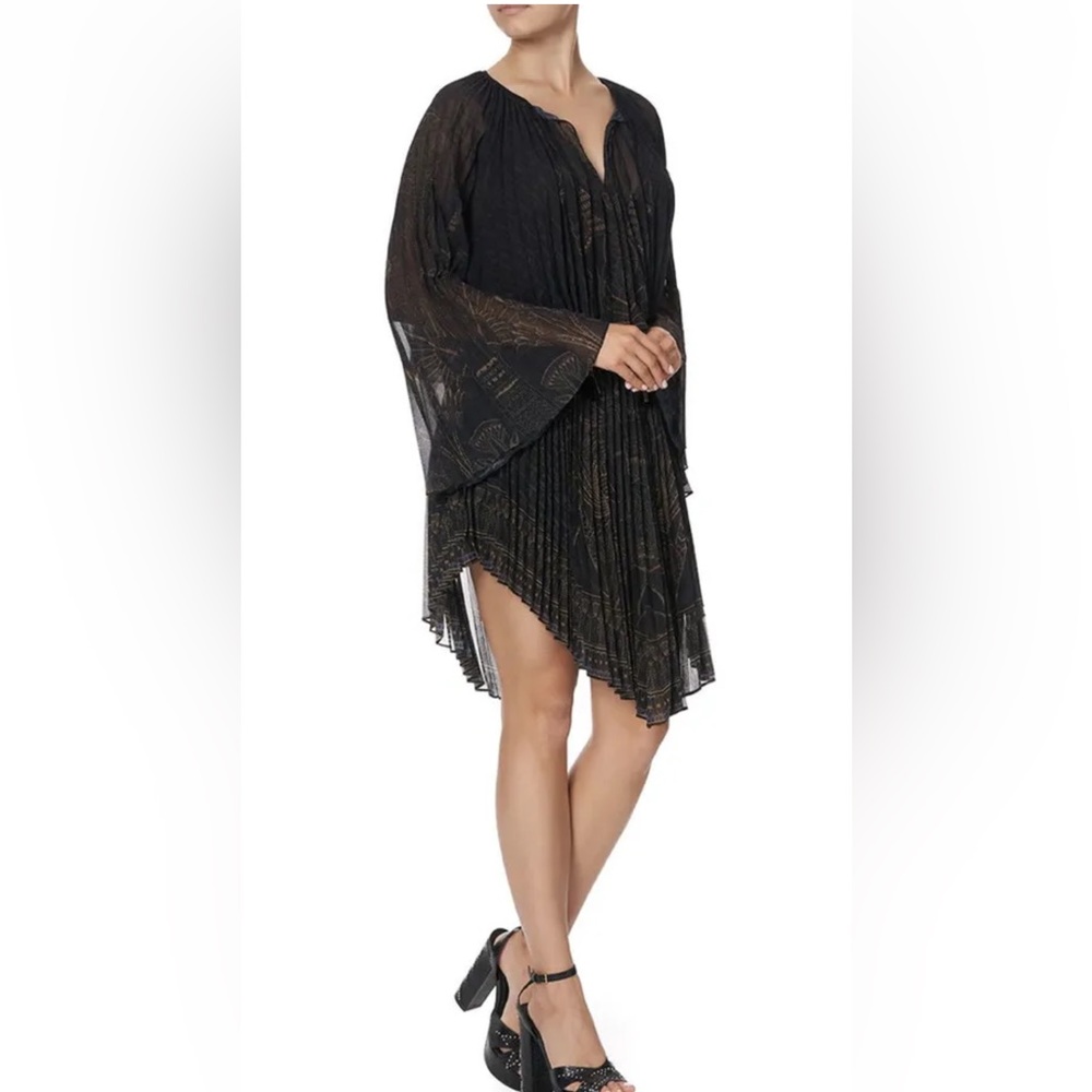 CAMILLA *Cobra King* black pleated double layer 2 pc Egyptian print dress S - Picture 4 of 10
